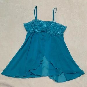 Easy Solution Blue Chiffon & Lace Open Layered Lingerie Babydoll Slip Top Size L